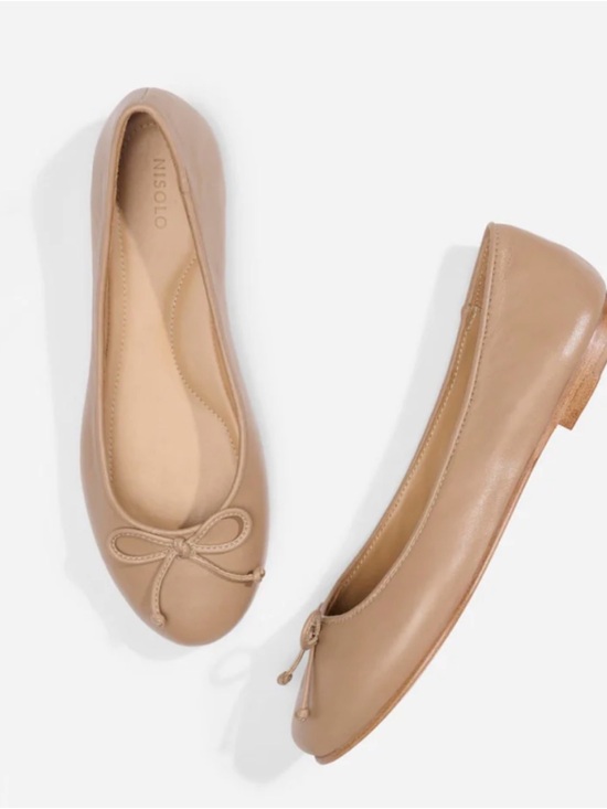 Nisolo Shoes - Nisolo Leather Bea Go to Ballet Flats in Tan Almond